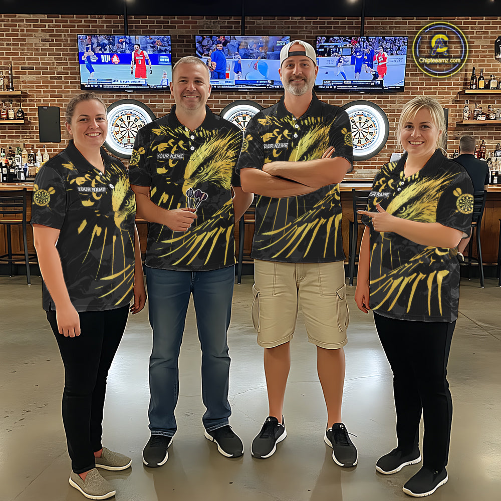 Black And Gold Custom Eagle Paint Darts Shirt For Women, Darts League Jersey Team Polo & 1/4 Zip TDM5475