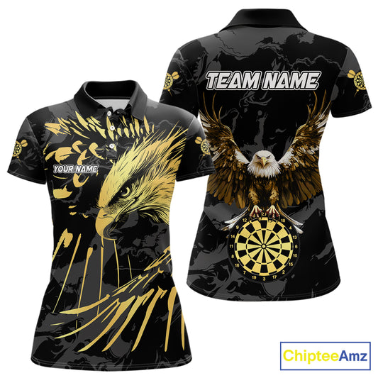Black And Gold Custom Eagle Paint Darts Shirt For Women, Darts League Jersey Team Polo & 1/4 Zip TDM5475