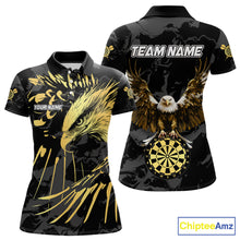 Load image into Gallery viewer, Black And Gold Custom Eagle Paint Darts Shirt For Women, Darts League Jersey Team Polo &amp; 1/4 Zip TDM5475