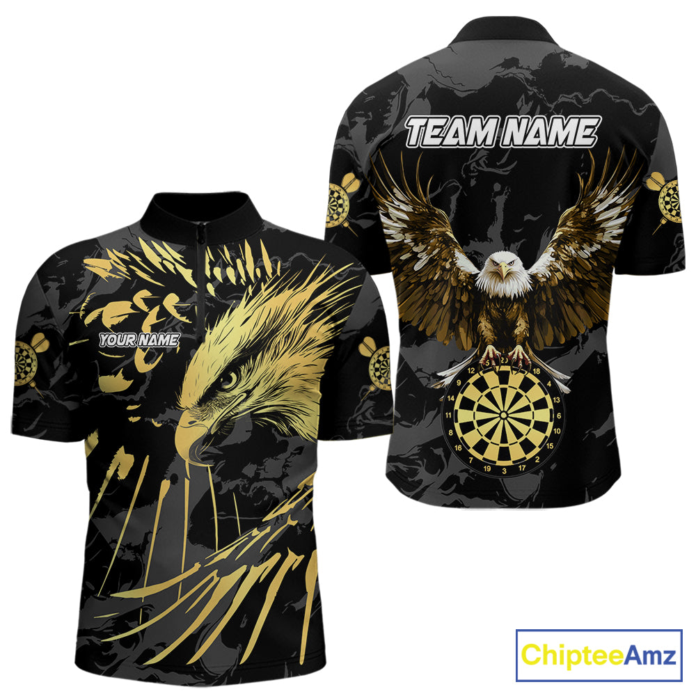 Black And Gold Custom Eagle Paint Darts Shirt For Men, Darts League Jersey Team Polo & 1/4 Zip TDM5475