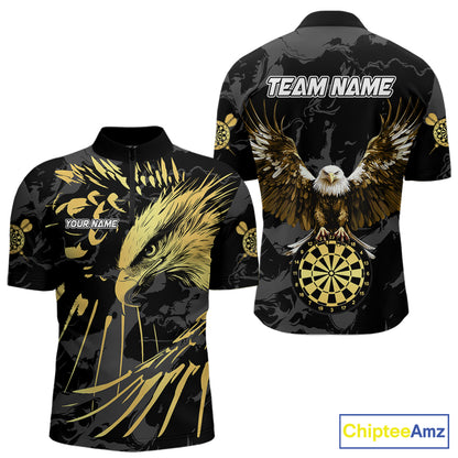 Black And Gold Custom Eagle Paint Darts Shirt For Men, Darts League Jersey Team Polo & 1/4 Zip TDM5475