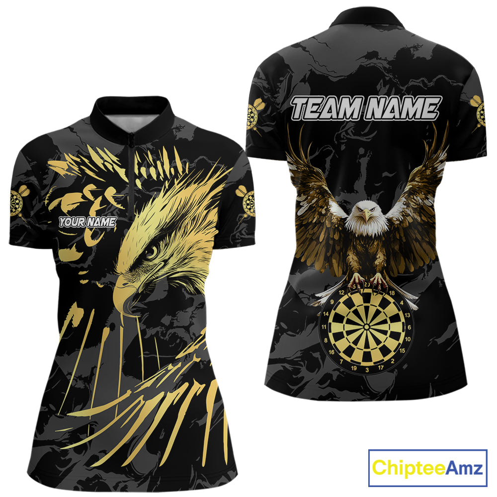 Black And Gold Custom Eagle Paint Darts Shirt For Women, Darts League Jersey Team Polo & 1/4 Zip TDM5475