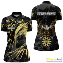 Load image into Gallery viewer, Black And Gold Custom Eagle Paint Darts Shirt For Women, Darts League Jersey Team Polo &amp; 1/4 Zip TDM5475