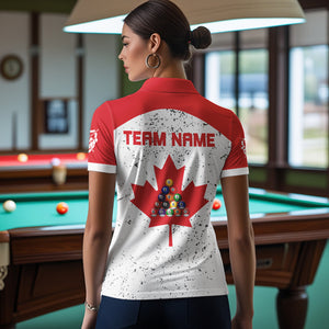 White Grunge Canada Flag Custom Billiard Shirts For Women, Patriotic Team Player Pool Jerseys TDM3435