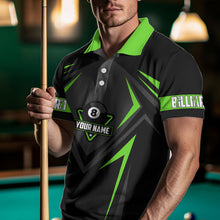 Load image into Gallery viewer, Black And Green 8 Ball Pool Billiard Jerseys For Men Custom Polo &amp; Quarter Zip Billiard Team Shirts TDM3436