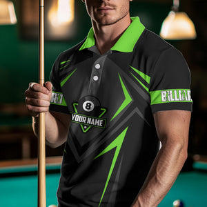 Black And Green 8 Ball Pool Billiard Jerseys For Men Custom Polo & Quarter Zip Billiard Team Shirts TDM3436