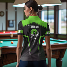 Load image into Gallery viewer, Black And Green 8 Ball Pool Billiard Jerseys For Women Custom Polo &amp; Quarter Zip Billiard Team Shirts TDM3436