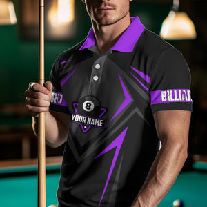 Black And Purple 8 Ball Pool Billiard Jerseys For Men Custom Polo & Quarter Zip Billiard Team Shirt TDM3437