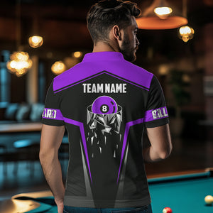 Black And Purple 8 Ball Pool Billiard Jerseys For Men Custom Polo & Quarter Zip Billiard Team Shirt TDM3437