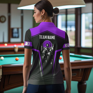 Black And Purple 8 Ball Pool Billiard Jerseys For Women Custom Polo & Quarter Zip Billiard Team Shirt TDM3437