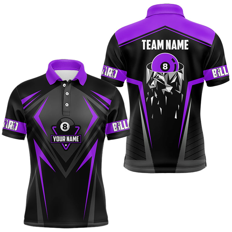 Black And Purple 8 Ball Pool Billiard Jerseys For Men Custom Polo & Quarter Zip Billiard Team Shirt TDM3437