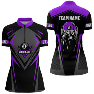 Black And Purple 8 Ball Pool Billiard Jerseys For Women Custom Polo & Quarter Zip Billiard Team Shirt TDM3437