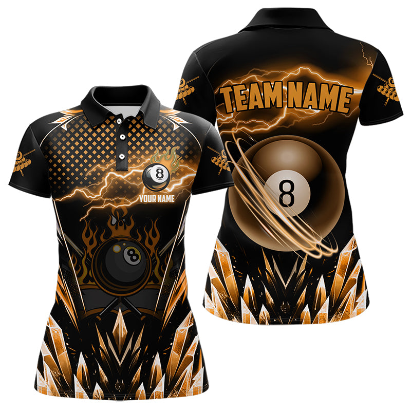 Personalized Orange Icy Lightning 8 Ball Pool Women Billiard Shirt Custom Billiard Team League Jersey TDM3438