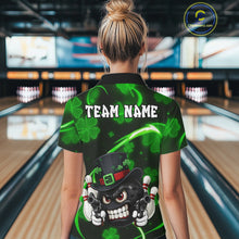 Load image into Gallery viewer, Personalized St Patrick Day Bowling Shirt For Women, Funny Shamrock Luckiest Bowling Team Jersey TDM5746