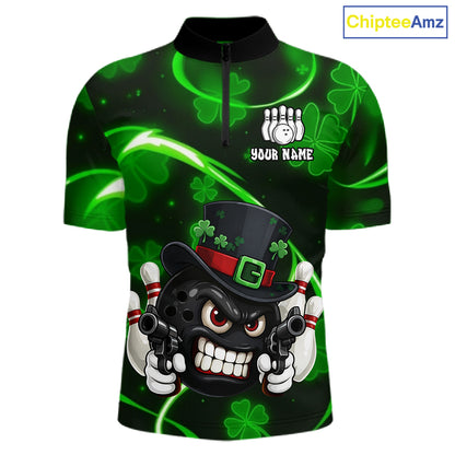 Personalized St Patrick Day Bowling Shirt For Men, Funny Shamrock Luckiest Bowling Team Jersey TDM5746
