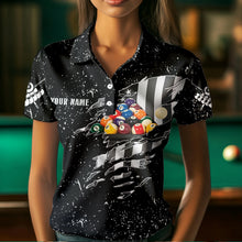 Load image into Gallery viewer, Personalized Black Grunge US Flag Billiard Balls Polo, 1/4 Zip For Women, 8 Ball Pool Billiard Jersey TDM3573