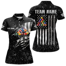 Load image into Gallery viewer, Personalized Black Grunge US Flag Billiard Balls Polo, 1/4 Zip For Women, 8 Ball Pool Billiard Jersey TDM3573
