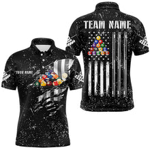 Load image into Gallery viewer, Personalized Black Grunge US Flag Billiard Balls Polo, 1/4 Zip For Men, 8 Ball Pool Billiard Jersey TDM3573