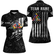Load image into Gallery viewer, Personalized Black Grunge US Flag Billiard Balls Polo, 1/4 Zip For Women, 8 Ball Pool Billiard Jersey TDM3573