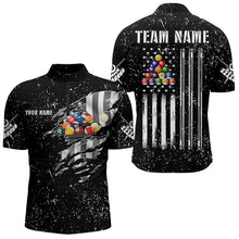 Load image into Gallery viewer, Personalized Black Grunge US Flag Billiard Balls Polo, 1/4 Zip For Men, 8 Ball Pool Billiard Jersey TDM3573