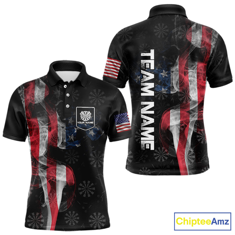 Smoke American Flag Dart Shirt with pocket Custom Patriotic Men Dart Jersey TDM3577