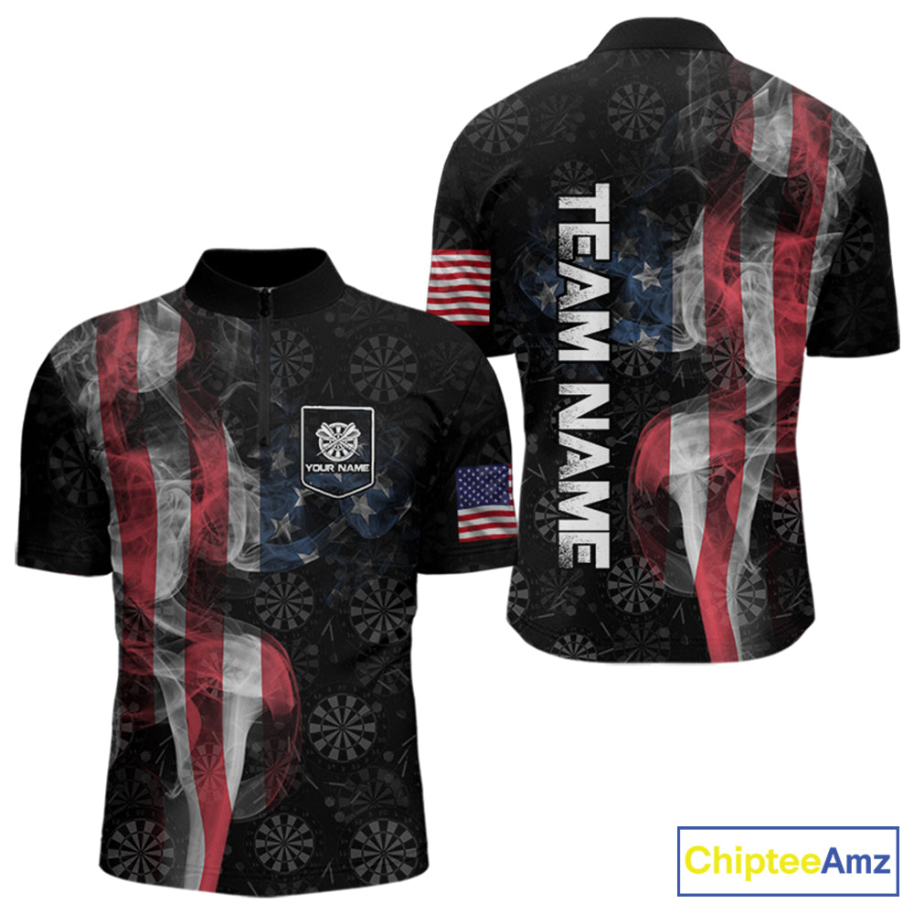 Smoke American Flag Dart Shirt with pocket Custom Patriotic Men Dart Jersey TDM3577
