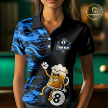 Load image into Gallery viewer, Blue Flaming Funny Beer 8 Ball Billiard Shirt For Women Custom Pool Team Jersey Polo &amp; 1/4 Zip TDM5937
