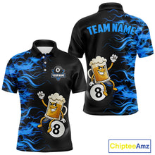 Load image into Gallery viewer, Blue Flaming Funny Beer 8 Ball Billiard Shirt For Men Custom Pool Team Jersey Polo &amp; 1/4 Zip TDM5937