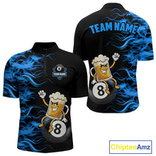 Load image into Gallery viewer, Blue Flaming Funny Beer 8 Ball Billiard Shirt For Men Custom Pool Team Jersey Polo &amp; 1/4 Zip TDM5937