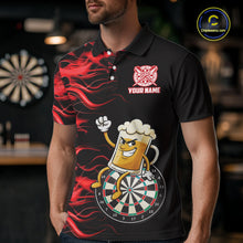 Load image into Gallery viewer, Red Flaming Dartboard Funny Beer Darts Shirt For Men Custom Darts Jersey Team Polo &amp; 1/4 Zip TDM5939