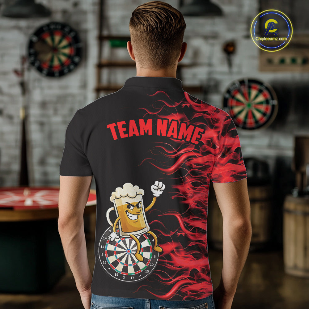 Red Flaming Dartboard Funny Beer Darts Shirt For Men Custom Darts Jersey Team Polo & 1/4 Zip TDM5939