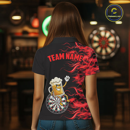 Red Flaming Dartboard Funny Beer Darts Shirt For Women Custom Darts Jersey Team Polo & 1/4 Zip TDM5939
