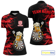 Load image into Gallery viewer, Red Flaming Dartboard Funny Beer Darts Shirt For Women Custom Darts Jersey Team Polo &amp; 1/4 Zip TDM5939