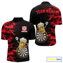 Load image into Gallery viewer, Red Flaming Dartboard Funny Beer Darts Shirt For Men Custom Darts Jersey Team Polo &amp; 1/4 Zip TDM5939