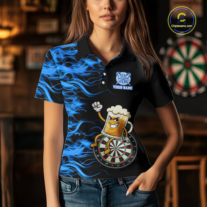 Blue Flaming Dartboard Funny Beer Darts Shirt For Women Custom Darts Jersey Team Polo & 1/4 Zip TDM5940