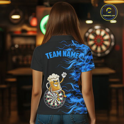 Blue Flaming Dartboard Funny Beer Darts Shirt For Women Custom Darts Jersey Team Polo & 1/4 Zip TDM5940