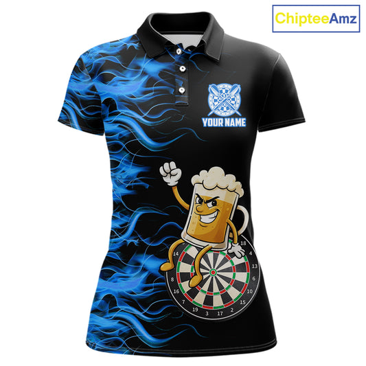 Blue Flaming Dartboard Funny Beer Darts Shirt For Women Custom Darts Jersey Team Polo & 1/4 Zip TDM5940