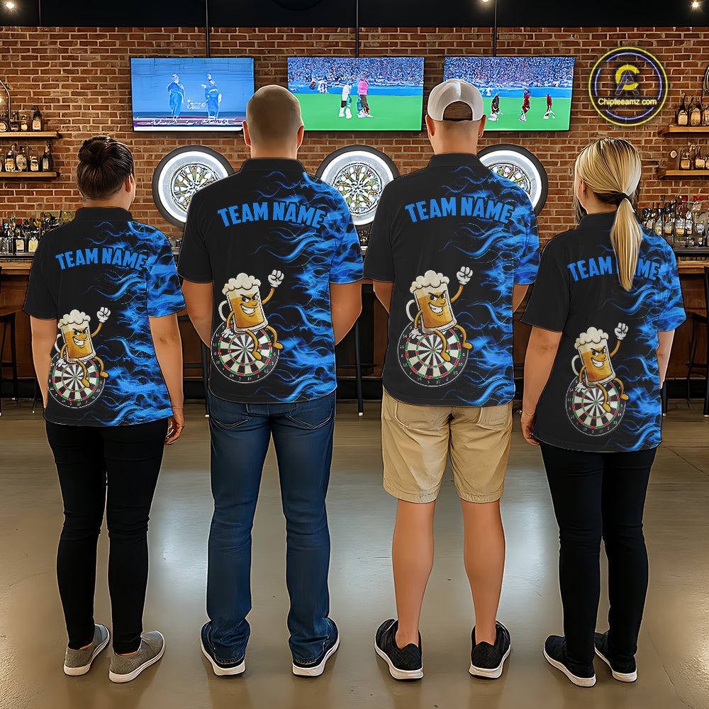Blue Flaming Dartboard Funny Beer Darts Shirt For Women Custom Darts Jersey Team Polo & 1/4 Zip TDM5940