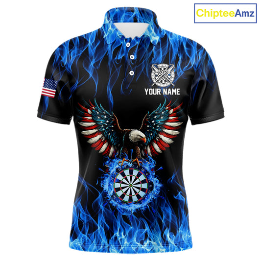 Blue Flaming American Flag Eagle Darts Shirt For Men Custom Darts Jersey Team Polo & 1/4 Zip TDM5941