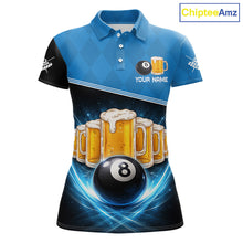 Load image into Gallery viewer, Black And Blue Funny Beer 8 Ball Billiard Jersey For Women Custom Pool Team Shirt Polo &amp; 1/4 Zip TDM5942