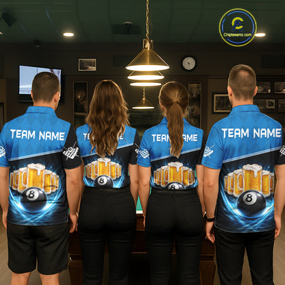Black And Blue Funny Beer 8 Ball Billiard Jersey For Men Custom Pool Team Shirt Polo & 1/4 Zip TDM5942