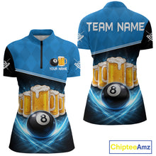 Load image into Gallery viewer, Black And Blue Funny Beer 8 Ball Billiard Jersey For Women Custom Pool Team Shirt Polo &amp; 1/4 Zip TDM5942