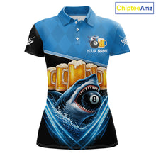 Load image into Gallery viewer, Blue Funny Beer Shark 8 Ball Billiard Jersey For Women Custom Pool Team Shirt Polo &amp; 1/4 Zip TDM5943