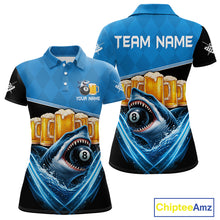 Load image into Gallery viewer, Blue Funny Beer Shark 8 Ball Billiard Jersey For Women Custom Pool Team Shirt Polo &amp; 1/4 Zip TDM5943