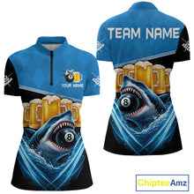 Load image into Gallery viewer, Blue Funny Beer Shark 8 Ball Billiard Jersey For Women Custom Pool Team Shirt Polo &amp; 1/4 Zip TDM5943