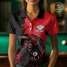 Load image into Gallery viewer, Red Grim Reaper 8 Ball Billiard Shirt For Women Custom Skull Pool Team Jersey Polo &amp; 1/4 Zip TDM6102