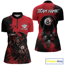 Load image into Gallery viewer, Red Grim Reaper 8 Ball Billiard Shirt For Women Custom Skull Pool Team Jersey Polo &amp; 1/4 Zip TDM6102