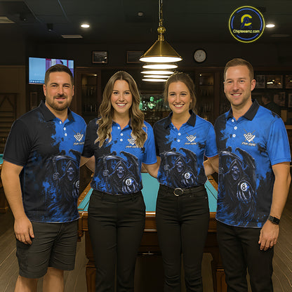 Blue Grim Reaper 8 Ball Billiard Shirt For Women Custom Skull Pool Team Jersey Polo & 1/4 Zip TDM6103