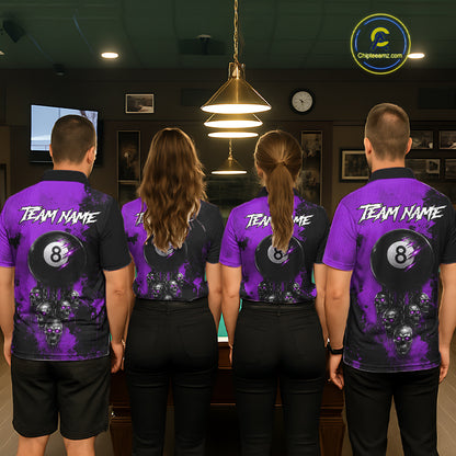 Purple Grim Reaper 8 Ball Billiard Shirt For Women Custom Skull Pool Team Jersey Polo & 1/4 Zip TDM6104