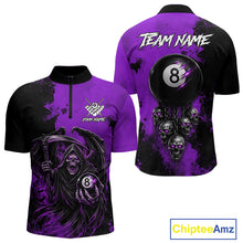Load image into Gallery viewer, Purple Grim Reaper 8 Ball Billiard Shirt For Men Custom Skull Pool Team Jersey Polo &amp; 1/4 Zip TDM6104